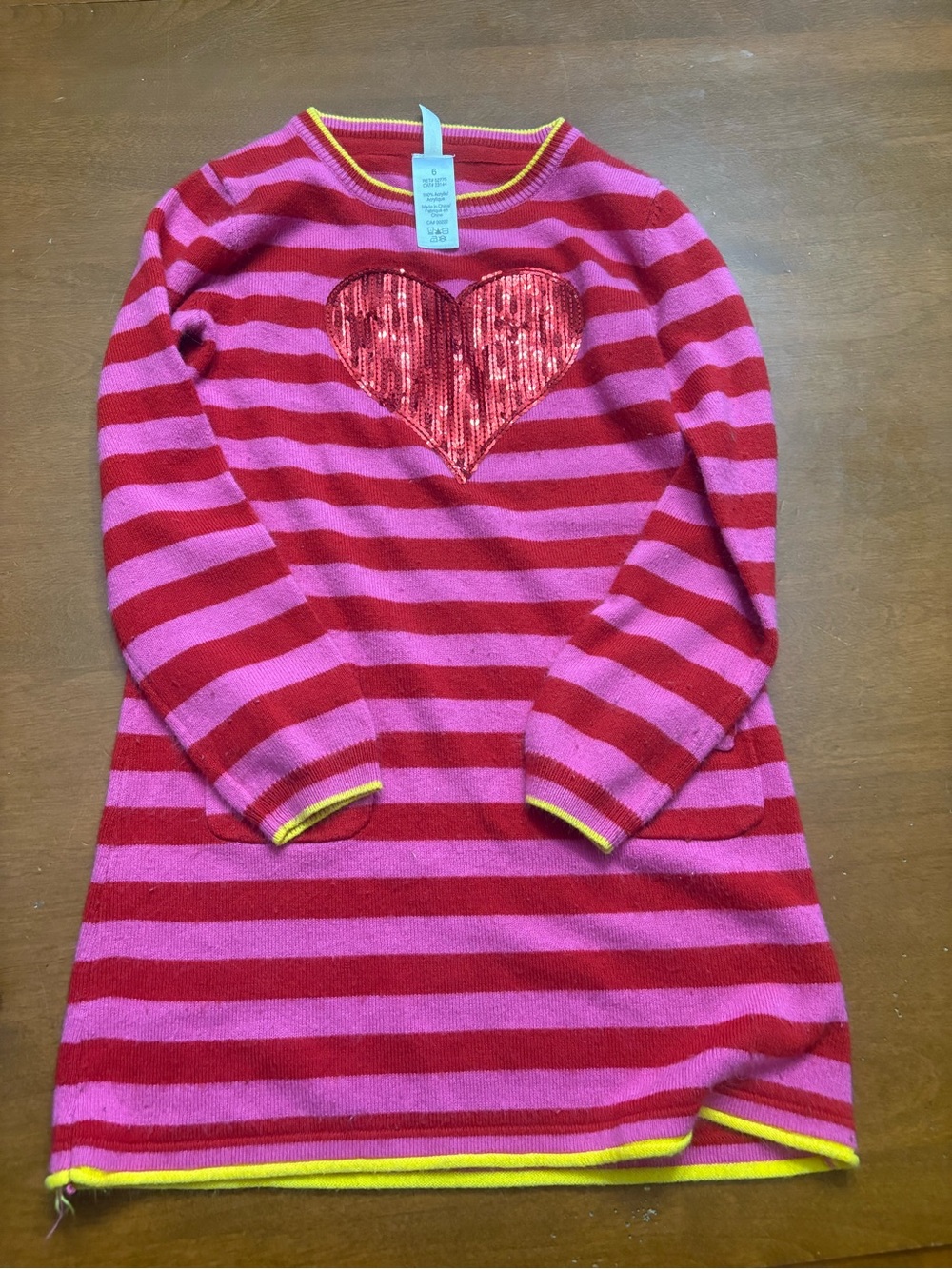 Kids Pink & Red Striped Sequin Heart Dress